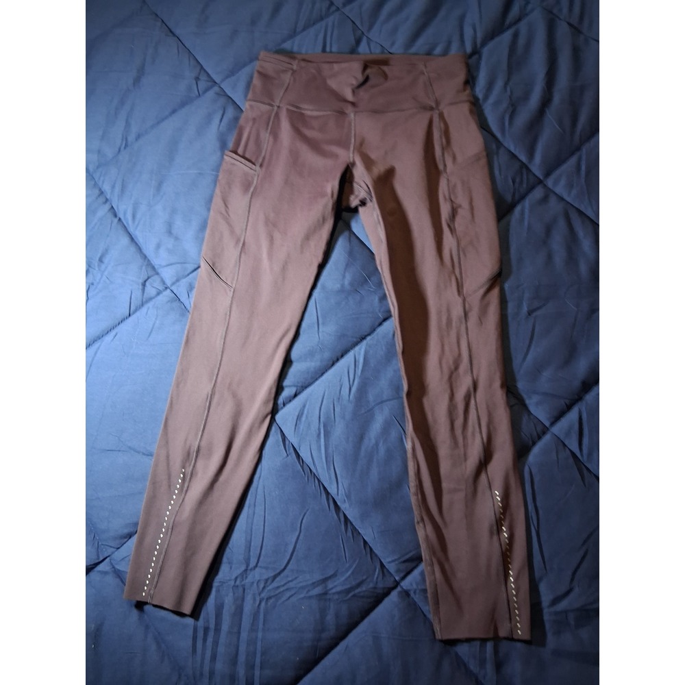 Lululemon High Rise Athletic Leggings Plum Burgundy Side Pockets Reflective 25in